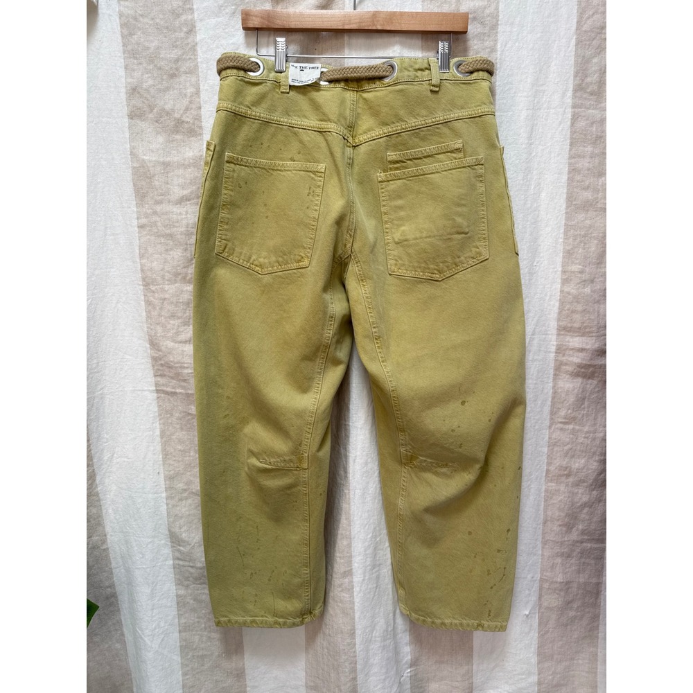 Free People RARE Yellow Distressed Citron Moxie Barrel Jeans size 29 Splattered - Picture 6 of 8